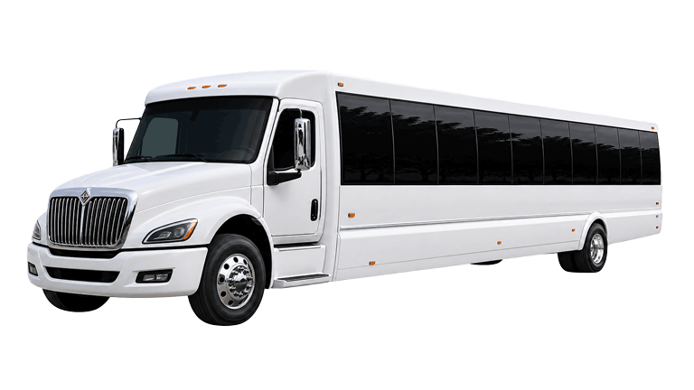 White party bus limousine for group transportation in Vancouver